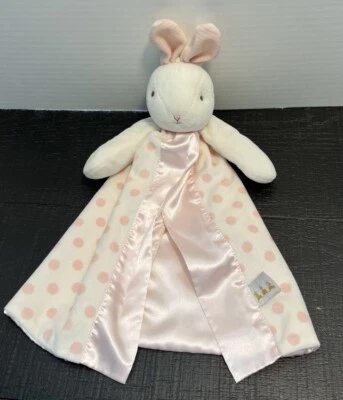 Bunnies By the Bay CARROTS Bunny Pink White Polka Dot Security Blanket Satin Tri - Image 1 of 4