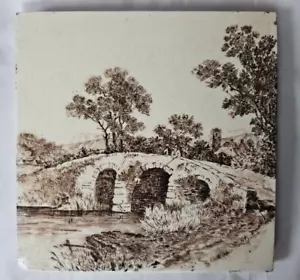 CHARMING MINTON LANDSCAPE DESIGN ANTIQUE 6 INCH TILE, CIRCA 19TH CENTURY - Picture 1 of 4
