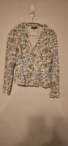 7 for All Mankind 198 $ Ösen Schößchen Bluse Top Puffärmel Größe S blau geblümt - Bild 1 von 13