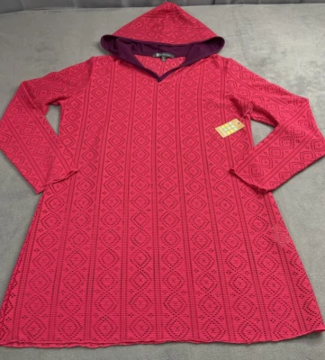 Title Nine Dress Swim Cover Up Women Large Pink Mesh Hood Beach Vacation 9 - Image 1 of 4