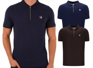 Fila Men's Rufus Zip Polo Shirt Vintage Short Sleeve Top Retro T-Shirt XS - 4XL - Picture 1 of 18