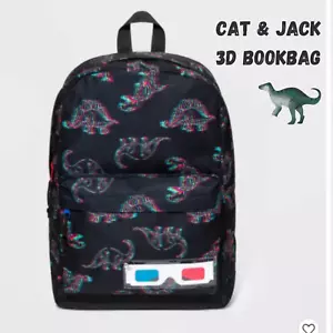 Cat & Jack Book Bag 3D Dinosaur Print 3D Glasses Black Backpack Youth - Picture 1 of 3
