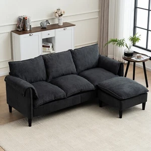 Convertible 3 Seater L-Shaped Sectional Sofa Set Living Room Couch Storage Stool - Picture 1 of 11