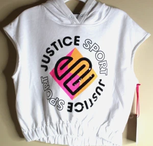 Justice Girls Size Medium (10) J-Sport Cut Off Hoodie Top White Short Sleeve - Picture 1 of 6