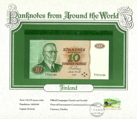 World Banknotes Finland 1980 10 Markkaa P-111a.26 UNC Fancy Serial # T7311126 Cover