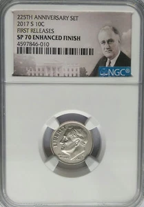 NGC SP70 2017-S ROOSEVELT Dime Enhanced Finish 225th Anniversary US Mint Top:Pop - Picture 1 of 2