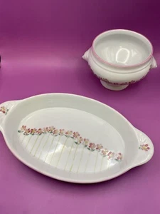 2 Zuppiera + piatto porcellana Tradizione CNP Francia decorato con fiori rosa - Foto 1 di 15