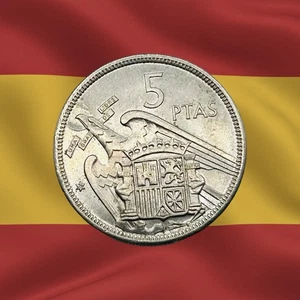 1957 Spain 5 Pesetas - Franco Era - Combined Ship - Picture 1 of 2