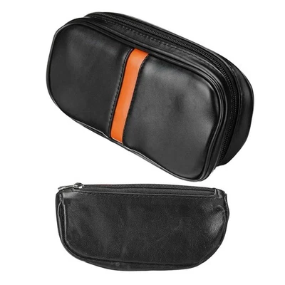 Genuine Leather Smoking Pipe Case with Tobacco Pouch Holds 2 Pipes Compact Foto 1 de 4