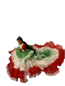Beautiful Mexican Barbie With A Red,white And Green Dress. Cancan Skirt  Hat - Picture 1 of 16