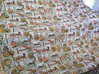 Vintage 50s - 60s Trains Planes Twin Bedspread Ships Cars 84" x 98" Handmade? - Image 1 of 4