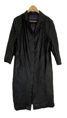 Gabardina de Colección Años 90 Wilson Larga Cuero Negra Punk Gótico Mujeres XL ~ Sin Cinturón Foto 1 de 4