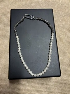 The Gasper Bivale weiß plattiert über Edelstahl/Perlenkette/22" #M - Bild 1 von 4