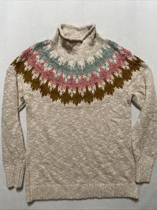 LL Bean Damen Large Cotton Ragg Sweater Funnelneck Pullover Fair Isle Classic S - Bild 1 von 9