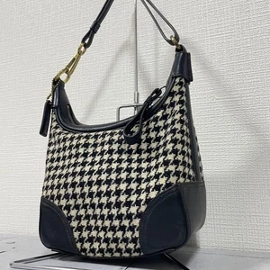 COACH Hand Shoulder Bag Tote Purse 6956 Wool Leather White Black Auth by JAPAN - Picture 1 of 24