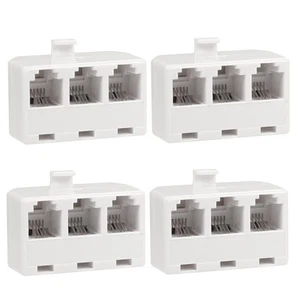 3 Way Telephone Splitter Wall Jack Adapter, 4 Pack, White, 1 Male to 3...  - Afbeelding 1 van 6