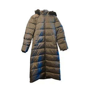 Lands' End Long Down Puffer Coat with Faux Fur lined Hood - Picture 1 of 7