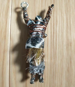 Wire Wrapped Man With Wreath Bohemian Voodoo Doll Style Brooch - Picture 1 of 3