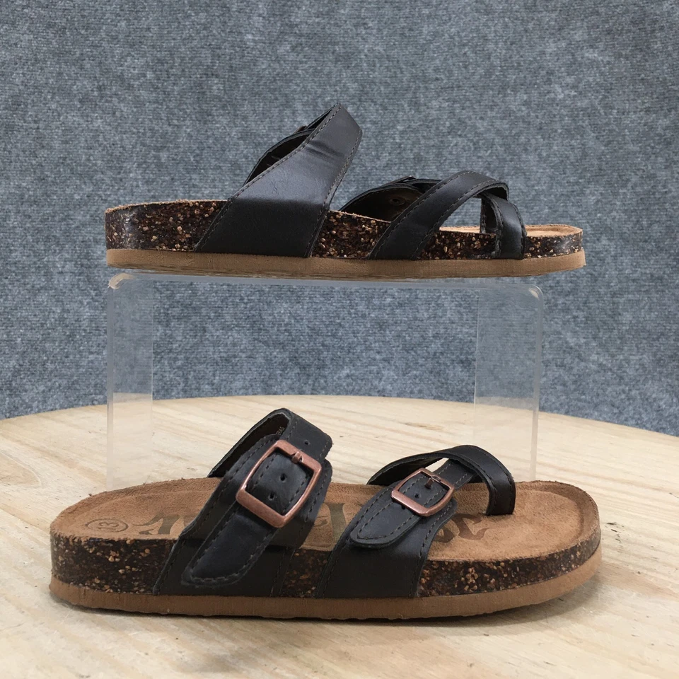 Mad Love Prudence Slide Sandal Youth 13 Brown Toe Loop Buckle Strap Faux Leather - Image 1 of 4