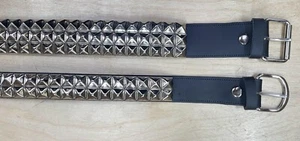 Clearance Studded Old Pyramid Black Leather Belts For Mens Womens - Picture 1 of 1