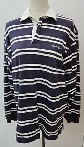 Henri Lloyd Mens Size M Navy Blue White Stripe Rugby Shirt Top Long Sleeve - Picture 1 of 9
