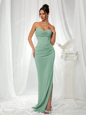 Einfarbiges trägerloses elegantes Abendkleid mit Schlitz für Brautjungfern Bodycon Kleid - Bild 1 von 3