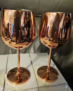 NEW Rose Gold Long Stem Stainless Steel Red Wine Glasses Shatterproof Bar Goblet - Picture 1 of 4