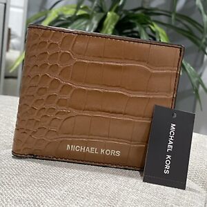 Michael Kors Cooper Crocodile Embossed Leather Billfold Wallet in Brown $178