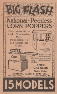 1931 Vintage NATIONAL PEERLESS Corn Poppers Carnival Fair Novelties Print Ad - Picture 1 of 1