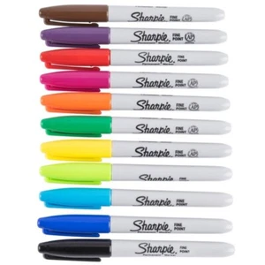 (12 MARKERS) ASSORTED COLOR SHARPIES FINE POINT PERMANENT MARKERS/USA MADE - Picture 1 of 4