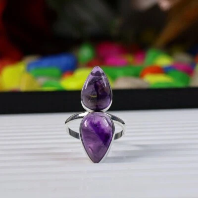 Purple African Amethyst Gemstone 925 Sterling Silver Handmade Ring All Size B-3 - Image 1 of 3