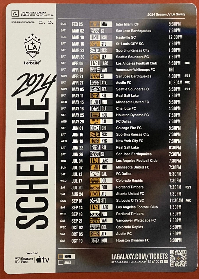 2024 洛杉矶银河时间表 ⚽️ 足球滑冰非 2023 磁铁 — 第 1/1 张图片