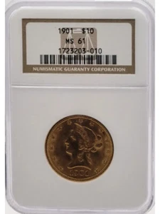 1901 $10 Gold Liberty Eagle Coin NGC MS61 Pre-1933 Gold - Picture 1 of 3