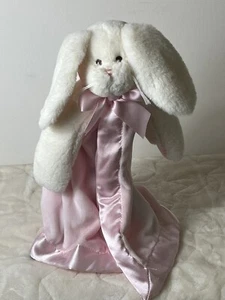 Pink Bearington Baby Lovey Security Blanket Easter White Bunny Rabbit Satin 14” - Picture 1 of 13