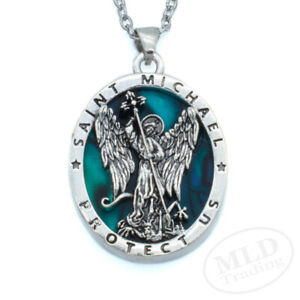Saint St Michael Pendant Necklace, Religious Protector Medal, Alloy, 18" Chain