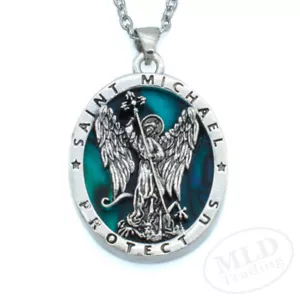 Saint St Michael Pendant Necklace, Religious Protector Medal, Alloy, 18" Chain - Picture 1 of 10