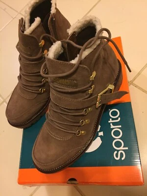 Nuevo en caja Sporto Katie Botín Ancho con cordones Moca Marrón Tostado IMPERMEABLE Gamuza W 8 Foto 1 de 4
