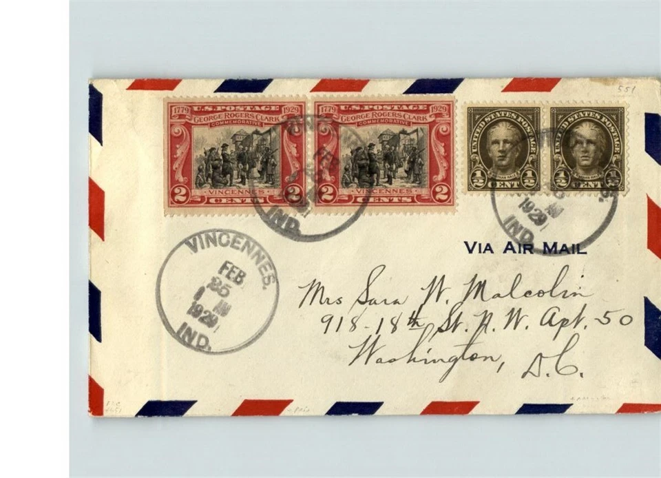 GEORGE ROGERS CLARK, 1929 First Day of issue, pair stamps, canc. Vincennes, Indi - Image 1 of 1