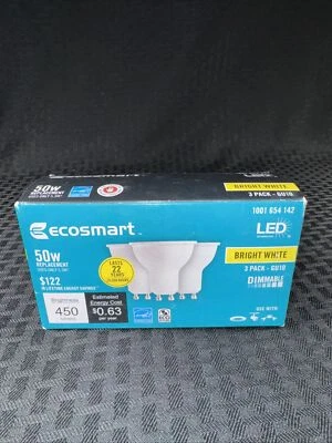 EcoSmart 50 Watt - 50W Bright White Bulbs - GU10 - Dimmable-3Pk NIB - Image 1 of 4