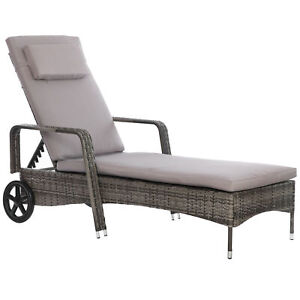 New Outdoor Weather Resistant Beach or Poolside Rattan Lounge Chair, Charcoal