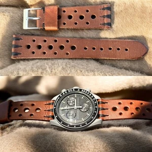 20 mm Veg Tan Brown leather watch Strap with unique SHARK TEETH Stitches design - Imagen 1 de 6