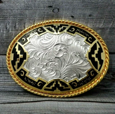 Western Southwestern Belt Buckle Cowboy Scroll Vintage Ivan Taiwan       .CVB294 - Image 1 of 4