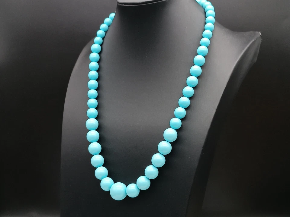 collana donna turchese gradazione argento 925 sfere degradè tondo lunga - Immagine 1 di 4