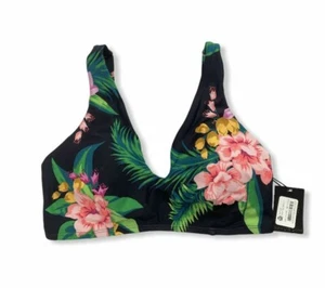 Women's V-Neck Floral Swim Top - Sunn Lab Swim - Black - D/DD - S41 - Picture 1 of 2