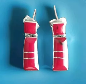 Erick's Sterling Silver Lab Red Coral Earrings Taxco.950 - Picture 1 of 7