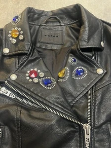 Blank NYC Leather Jacket Women XS Black Bejeweled Moto Bikercore Trucker Dazzled - Picture 1 of 13