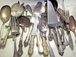 Lot of 34 Antique & Vintage Silverplate Serving Pieces Over 4 lbs Need polishing - Picture 1 of 6