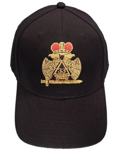 Masonic Baseball Cap - Scottish Rite Wings DOWN Crown. 33rd Degree Black Hat - Picture 1 of 1