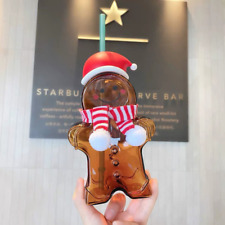 New Starbucks Christmas Gift Gingerbread Man Shaped Glass Straw Cup Tumbler