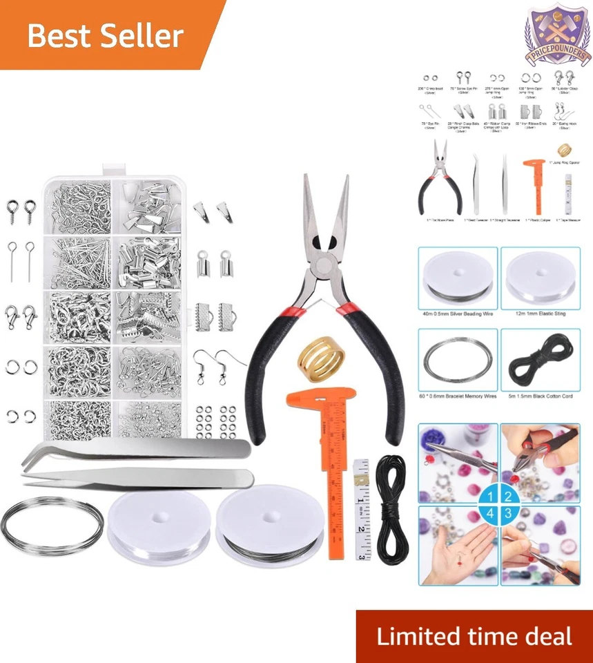 Jewelry Making Kit Supplies Accessories Crafts DIY Tools Plier Tweezer 1388pcs
